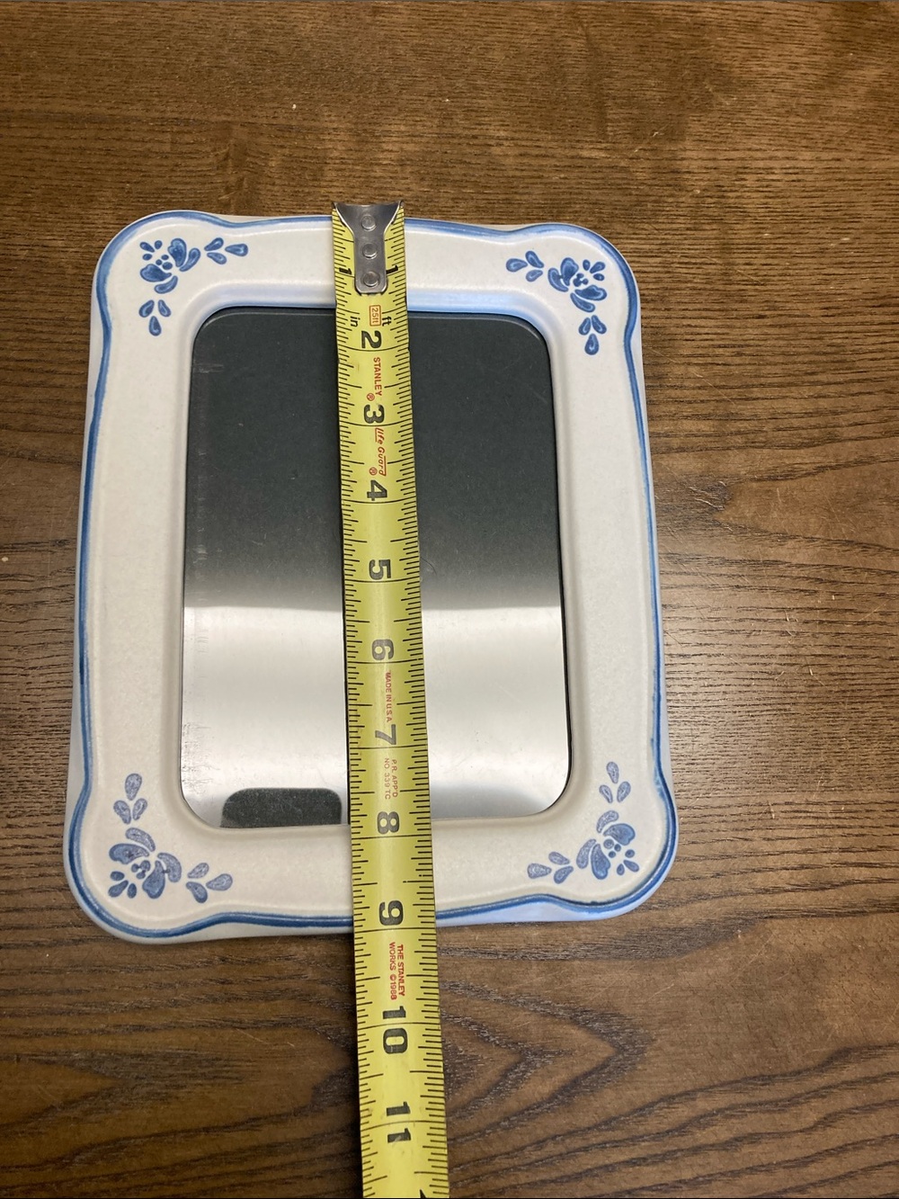 Vintage Pfaltzgraff White Stoneware Mirror with Blue Floral Trim - Picture 7 of 7